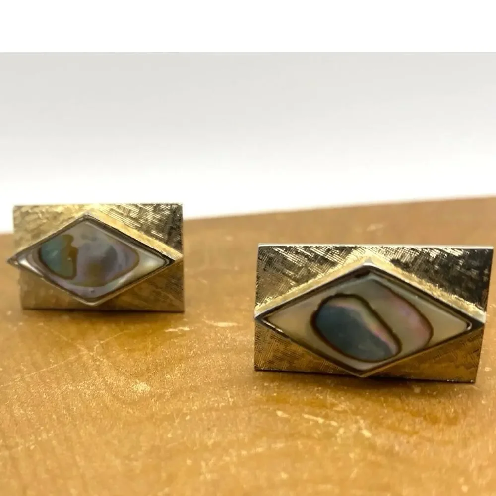 Abalone Shell Gold tone Rectangle Cufflinks Mens‎ Jewelry Business Dad